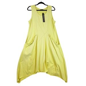 Snapdragon & Twig Emmy Dress Size M Lime Green Lagenlook Asymmetric Pocketed
